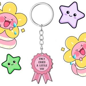 Only Cried A Little Pink Ribbon Keychain | Funny Novelty Gifts
